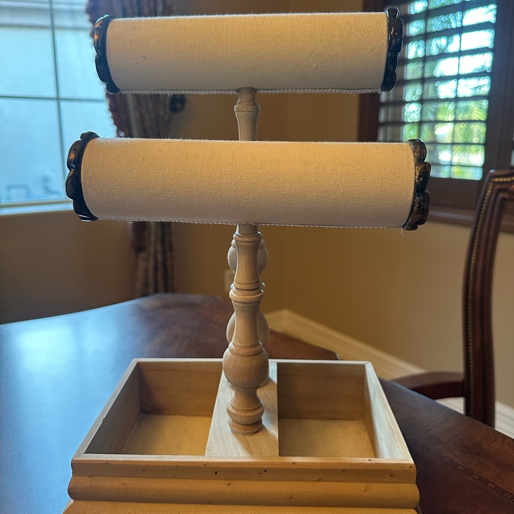 Wood & Fabric Double-Bar Jewelry Stand